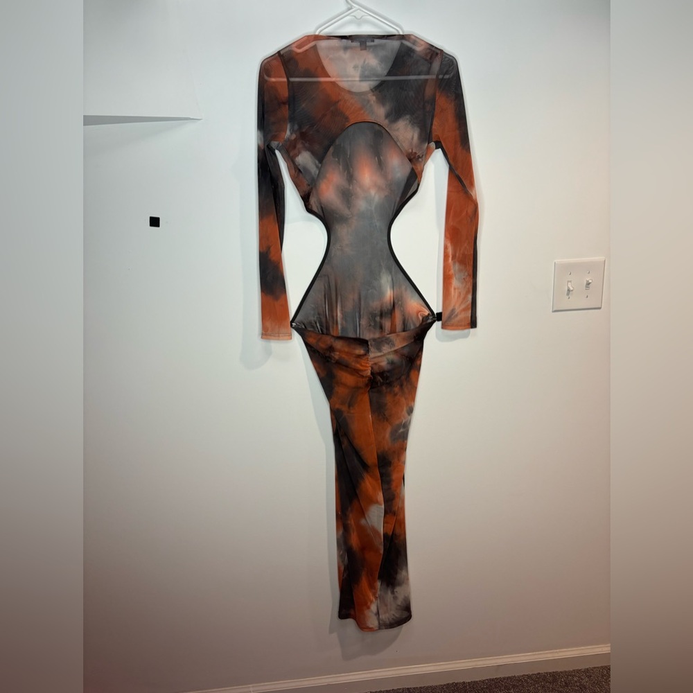 Sheer backless ruched maxi from Fashion Nova